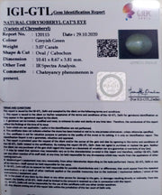 3.07/Ct Natural Chrysoberyl Cat's Eye with Govt. Lab Certificate (6771)